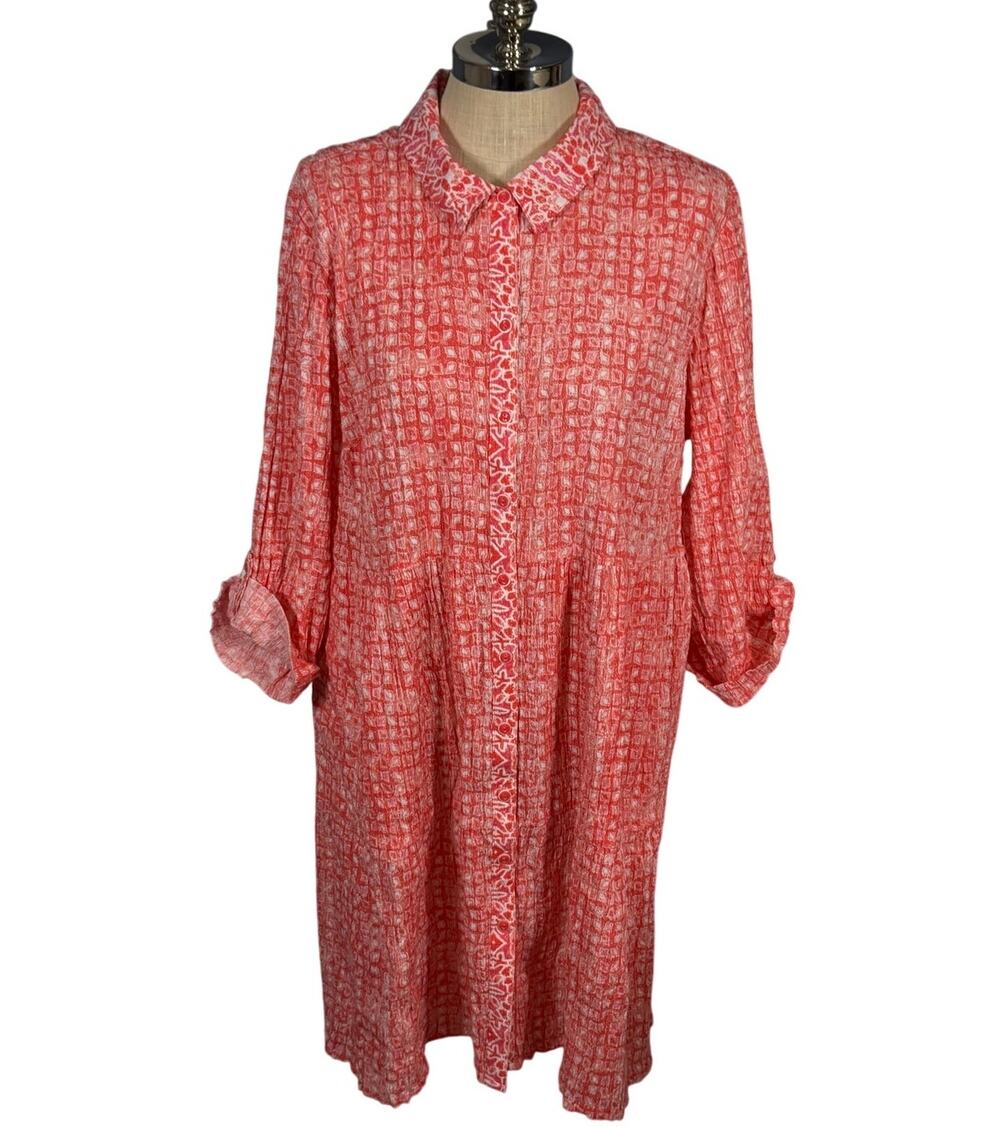 Habitat Clothes To Live In Flowy Prink/Red Button Up Cotton Dress Size XXL